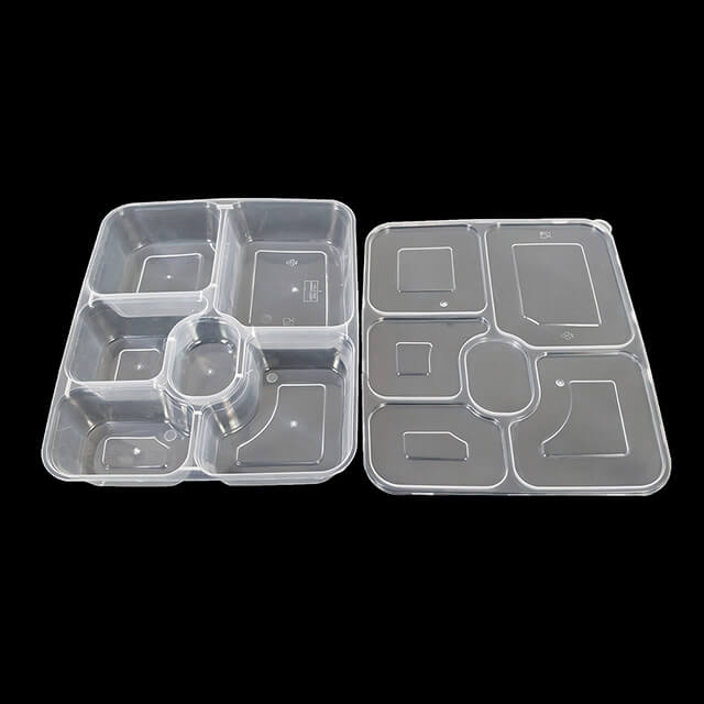 1000ml Disposable Divided Plastic Food Container 6 Compartment Lunch Box with Lid