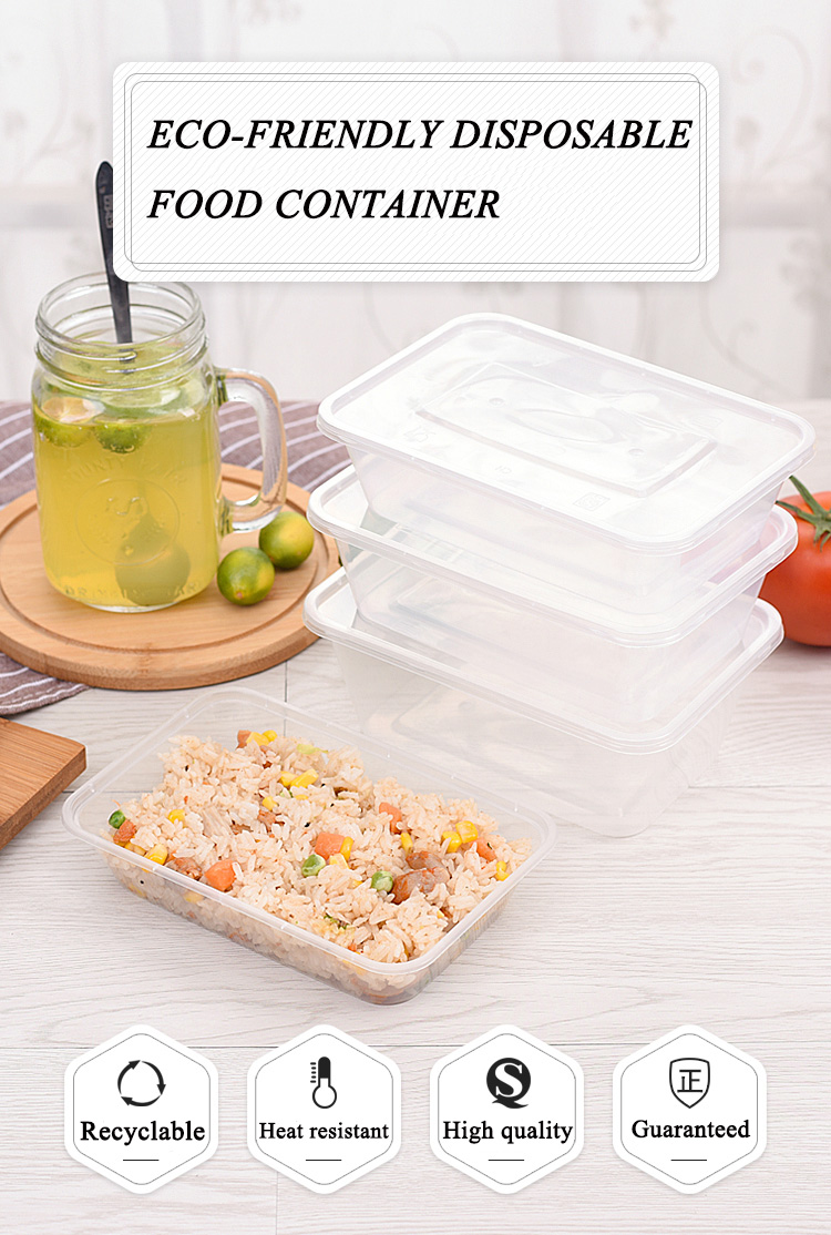 500ml Food Container Rectangular One Time Plastic Take-away Lunch Box ...