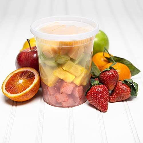 32oz Disposable Plastic Take Out Food Container, Microwavable Safe Round Soup Cup