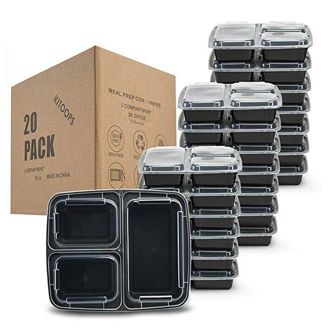 1000ml 3 Compartment Food Containers Storage Leak Proof Lunch Box with Lid 